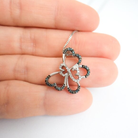 🦋 *Jane Seymour* Open Hearts - Blue Silver White Diamond Butterfly Necklace.